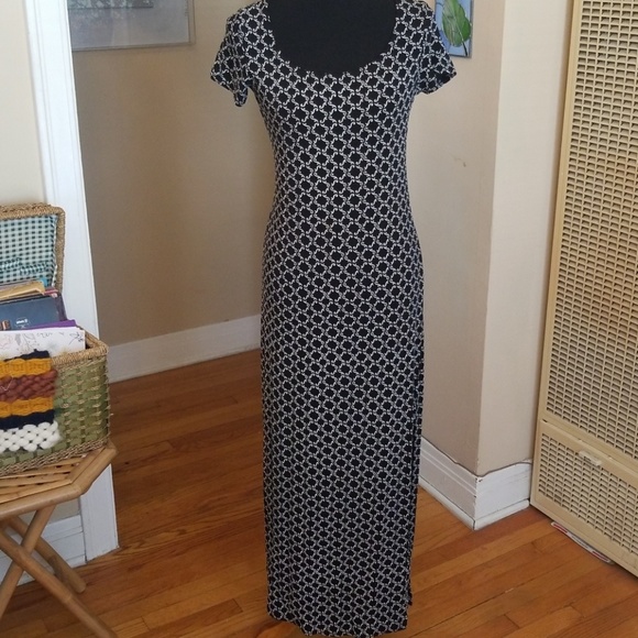 VTG Sexy 90s Blk & White Bodycon Split Maxi Dress - Picture 5 of 8